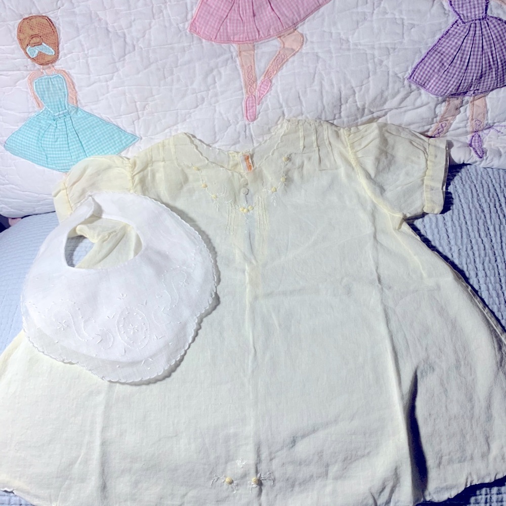 Vintage Handmade Baby girls 2 pc set-Dress and bib